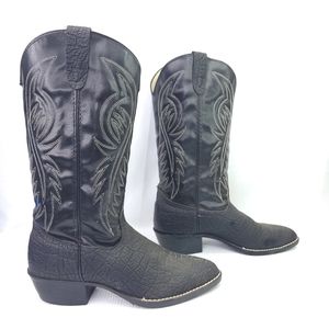 Vintage Bronco Black Faux Leather Western Boots Pull On Shoes USA Made Size 8.5.